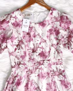 Đầm xòe họa tiết hoa cổ tròn tay phồng có túi Misa - MS0326 (Hình thật shop chụp)