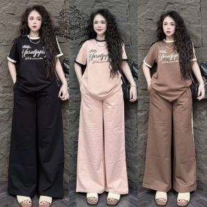 Terno for Women Off-shoulder Short-sleeved T-shirt+slim-fit Pants Leg Pants Casual Two Piece Sets