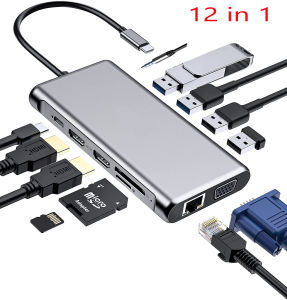 Local Ready Stock USB HUB 12 in 1 Type C Adapter USB 3.0 Port 4K HDMI VGA RJ45