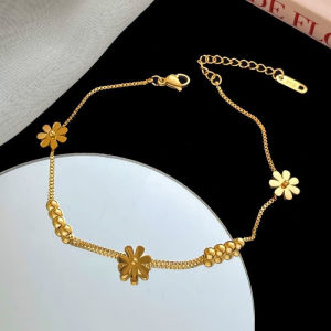 OYJR สร้อยข้อเท้าเดซี่ ข้อเท้าผญ.สร้อยข้อเท้าสแตนเลสชุบทอง 18k ไม่ลอกดำ