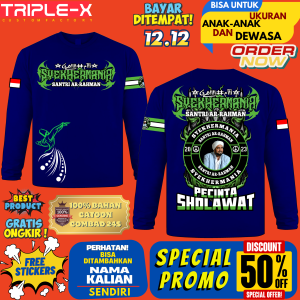 KAOS SYEKHERMANIA"SANTRI AR-RAHMAN"LENGAN PANJANG UKURAN ANAK DAN DEWASA"FREE STIKER"