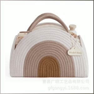 ตะกร้าเก็บของ ทนทาน ชั้นวางของ แฟชั่น พื้นที่ภายในกว้างขวาง การทอเชือกฝ้ายธรรมชาติ