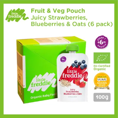 [INNER BOX] Little Freddie Organic Baby Fruit Puree - Juicy Strawberries Blueberries & Oats (6 x 100g)