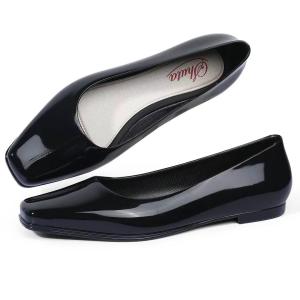 SHUTA Womens Black Shoes Rubber Student Black Shoes Rubber Anti-slip Sole Black Shoes Slip-on Non-slip Flat Shoes Comfortable Office Work Black Shoes 090523