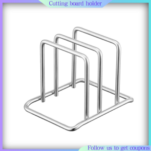 Cutting Board Holder Stand 2-Slot Stainless Steel Divide Tray Organizer Rack for Chopping Board Pots Lid Baking Sheet