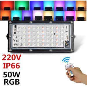 OU BANG Đèn Pha LED RGB AC220V 15 Màu Sắc Điều Khiển Từ Xa Hoàn Hảo 100W Chống Nước Ngoài Trời Đèn Pha LED Nhiều Màu