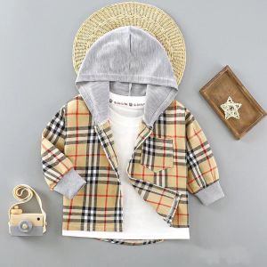 Kids Boys Childrens Clothing Checkered Hoodie Jacket Pocket Casual Cotton Hoodie Button Jacket For Kids 1-12 Years Old