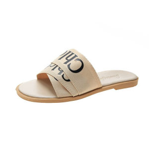 [Free Shipping] Summer High-End Casual Lazy Style Fashion Letter Flat Sandals 2026 Fashionable Slip-On Outdoor WomenS Shoes That Make Legs Look Longer