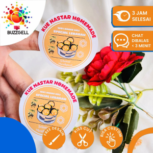 9-15 Buzz Gell Cetak Sticker Free Desain Custom Kue Kering Stiker Bulat Cookies Lebaran Uk.Besar