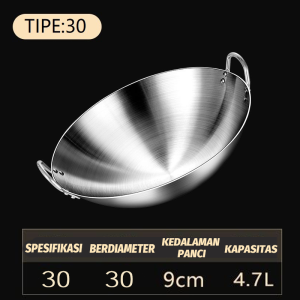 Wajan Kuping Penggorengan Kuali Ukuran 30-50 cm Silver Stainlees Steel