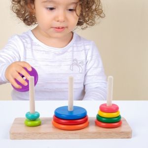 GDSELL 10 Rings Wooden Puzzle Stack Tower Classic with Storage Box Educational Toys Sensory Toy Rainbow Colors Logic Puzzle Early Education