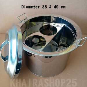 Dandang mie ayam mie kocok 2 lubang dengan tampungan dan saringan packing kayu