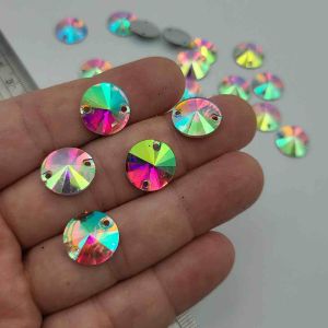 DIAMON RESIN KRISTAL MOTIF BENTUK BULAT LANCIP UKURAN 10 MM WARNA PUTIH PELANGI KUALITAS AA BAGUS KILAU CANTIK PER LUSIN