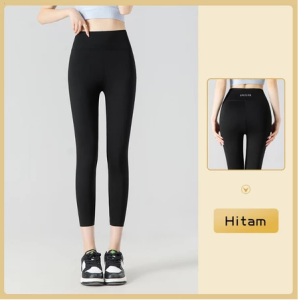 【Fongaly】celana panjang tujuh perempat berwarna hitam upsize Celana jogging pants Legging Celana Olahraga Bawahan Wanita Legging 7/8 HW polos import /legging wanita import/legging import