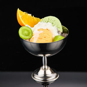 Stainless Steel Dessert Cups Set Vintage Ice Cream Bowls with Fork Fruit Salad Yogurt Party Serving