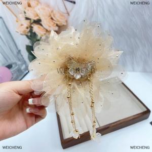 [COD] WEICHENG Fashion Mesh Butterfly Flower Tassel Grasping Clip For Women Ponytail Barrettes Headwear Hair Accessories