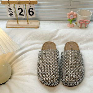 [Free Shipping] Woven Breathable Mesh Closed-Toe Thick-Soled Half-Slippers for Outdoor Wear 2026 Spring/Summer Hollow Flat Sandals for Women