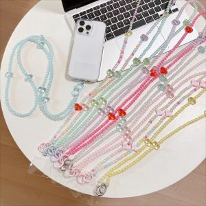 HBESTY Colorful Beads Phone Straps Charm Crossbody With Slot Card Cell Phone Strap Lanyard Hanging Rope Phone Neckband Strap