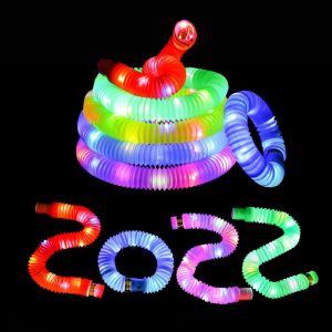 14 Led Pop Light Tubes Sensory Toy Fidget Stress Relieve Toys Anti Stress Light Up Bellows Children Squeeze Toy