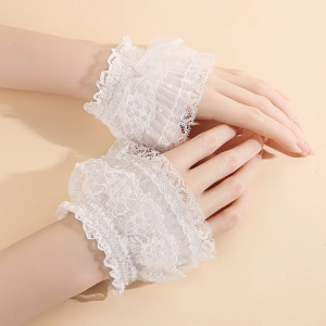 White Lace Wrist Sleeves Stretchy Fit For Outdoor Exercise Daily Wear