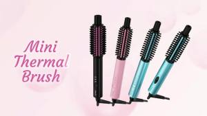 FareryThermal Brush Curling Iron 3/4 Inch Heated Round Brush for Volumizing and Small Curls Travel Size Hot Brush for Short & Thin Hair Dual Voltage One Heat 392 ° F Touch-ups Blue