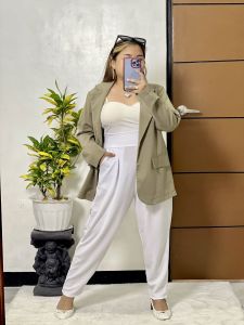 PLUS SIZE HIGH WAIST PLICATED DETAIL TAPERED PANTS M-3XL BY LKOU taytayclothing