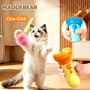 meilovmao Cat Teaser Toy Electric Wand Retractable Rope One Button Launcher Interactive Play Ball Stick Indoor Pet
