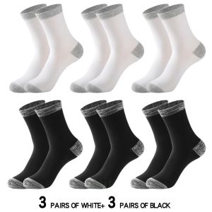6 Pairs/lot Mens Sports Socks Autumn Winter 100% Cotton Running Black Sports Hiking Socks Black White Gray Male Long Tube Socks2026