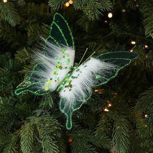 PARKOUR Flocking Finish Christmas Butterfly Ornaments Handmade Clip-On 3D Glitter Butterfly Hanging Decor Multi-color Soft Fluff Simulation Butterfly Xmas Tree Decor