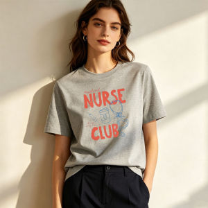 [Local Stock] HBESTY  Registered Nurse Club Medical Tools Vintage Script Women Cotton T Shirt Healthcare Worker Retro Graphic Light Casual Street Tee