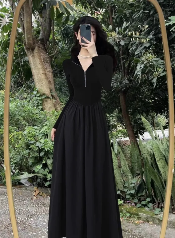 double slit long dress MIDNIGHT- Black Double Slit Dress – Dell Scott Collection main image 1
