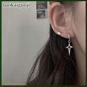 tuokaiguoji 1Pair Gothic Punk Style Alloy Drop Earrings Black Color Stars Cross Simple Fashion Ear Stud For Women Men Rock Jewelry