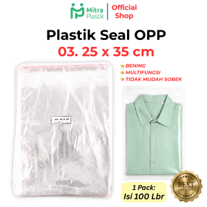 Plastik Seal OPP 25x35x03 (100 lembar) / Plastik Lem 25 x 35 x 03 Bening Rekat Kaos Baju Kemeja Celana
