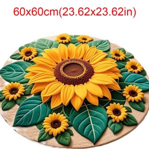 ROUGH SUCCESSFUL77RO7 Soft Sunflower Carpet Non-slip Special-shaped Flower Carpet Portable 60x60cm Blanket for Living Room Tea Table Bedside