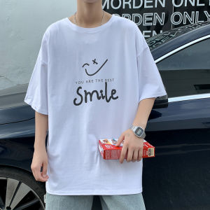 MOLAN Áo Phông Nam Mùa Hè Mới INS Dáng Suông Xu Hướng Tay Ngắn Smiley Mặt In Cổ Điển Harajuku Năm Điểm Tay Áo