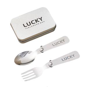 Outdoor Travel Camping Cutlery Set Folding Metal Tableware Fork Spoon Utensils with Storage Box for Picnics and Hiking