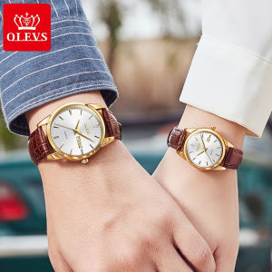 [Hot Sales] OLEVS jam couple pasangan cewek cowok anti air terbaru 2024 mewah kulit kuarsa kasual yang elegan jam