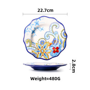 Omk Bộ Bộ đồ ăn bằng gốm phong cách Thổ Nhĩ Kỳ màu xanh đĩa ăn tối Đĩa sâu salah bát