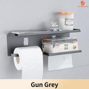 SG Stock Dual Function Toilet Paper Holder with Shelf No Drill Wall Mounted Tissue Roll & Facial Tissue Organizer