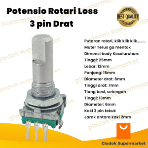 Potensio Rotari Loss 3 pin Drat Rotary Klik Digital Kaki 3 Tekuk Putar Terus