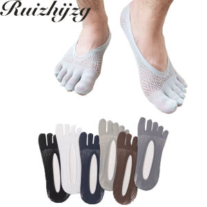 Ruizhijzg Ready stock Five finger Socks Low Cut Mens invisible Toe Summer Breathable Soft Ice Silk Boat Man Thin Black Grey Blue Short Hollow Sock
