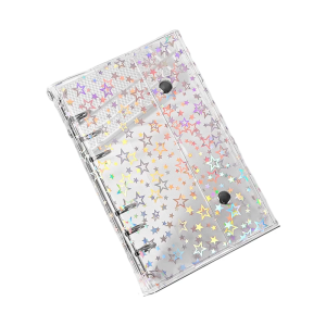 Two Ring Snap Closure Clear Plastic Binder Cover With Shimmering Star Designs For Students Professional