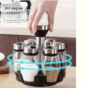 1 SetSpices And Seasonings Container SetRevolving Countertop Spice Rack With JarsSpice Tower Organizer For Countertop Cabinet
