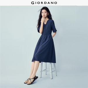 Giordano Beau Monde Women V-neck waist-cinching short sleeve dress Free Shipping 13466259