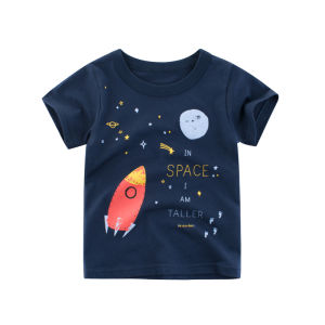 Space Boy T-Shirt Kids Short Sleeve Top Baby Tee Girls Fashion Boy Clothing Gray Bear Tshirt Birthday Gift