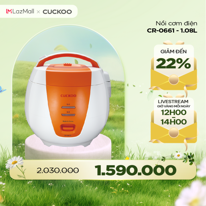 Nồi cơm điện Cuckoo 1L CR-0661 - Lòng nồi chống dính - Mã quốc tế tiếng Anh - Hàng chính hãng