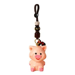 MYCOLOR Flower Wooden Pig Keychain Beads Weave Rope Carved Pig Dolls Pendant Fashion Ornaments Car Keyring Girl/Boy