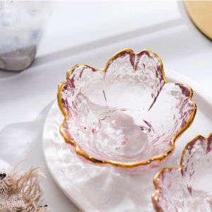 2pcs Mini Glass Dish Japanese Style Cherry Blossoms Glass Sauce Bowl Mini Seasoning Plate