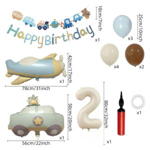 Retro Police Car Airplane Birthday Balloon Set Banner Decoration Cream Numbers Baby Shower