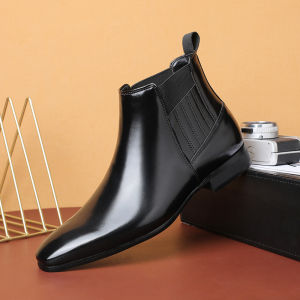 QBELY Mens Boots Fashion Chelsea Genuine Leather Boot Classic Business Casual Dress Boots for Men Warm Autumn Winter Boots
